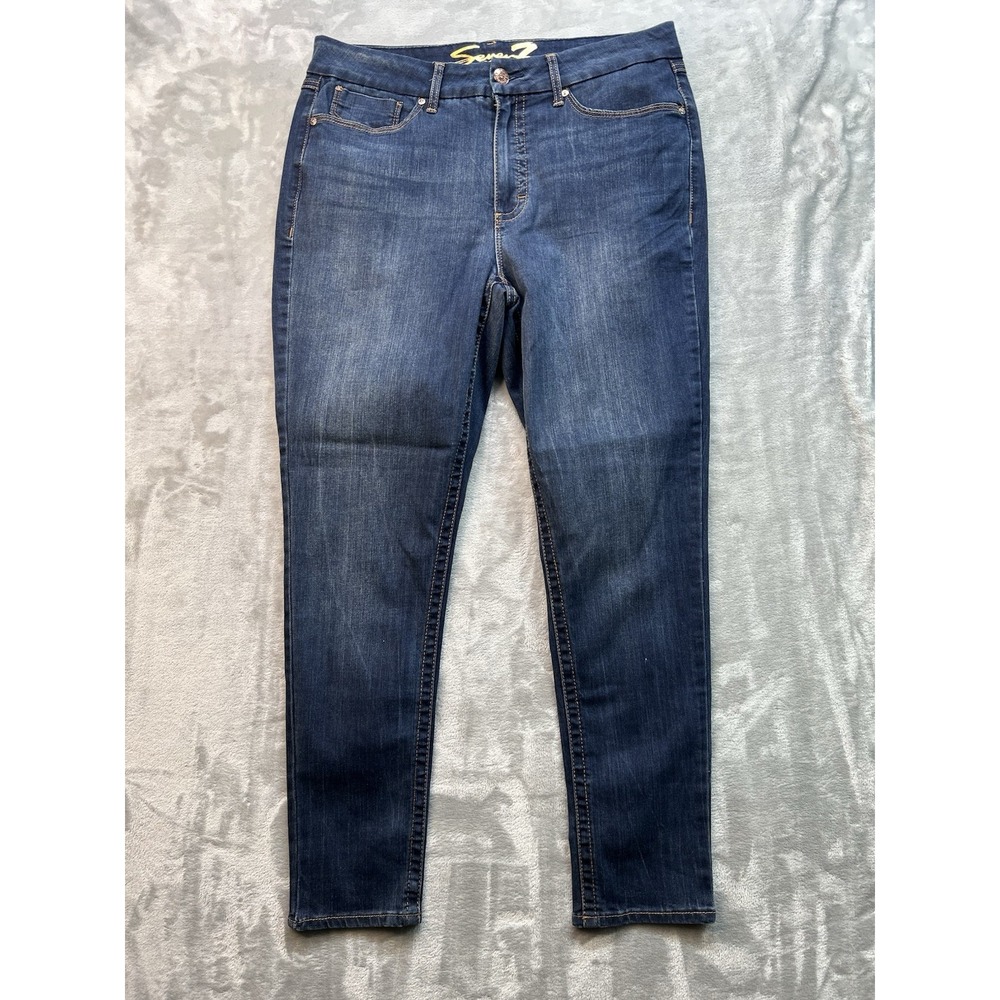 Seven7‎ Womens Plus Sz 14 Blue Jeans Tummyless High Rise Skinny Denim Stretch